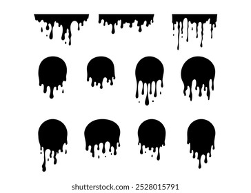 Círculo con gotas. Abstractas silueta de fusión. Conjunto de manchas de miel, sangre o chocolate