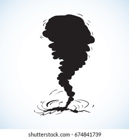 Circle dust spin fast twirl blow eddy blizzard isolated on white sky backdrop. Dark black ink hand drawn picture sign sketchy in art scribble modern style pen on paper and space for text