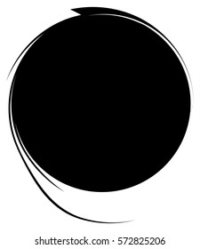 Circle with dynamic swoosh line frame. Monochrome circular element 