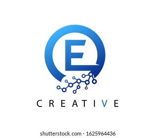 Circle E Letter Digital Network , abstract blue E technology logo design.