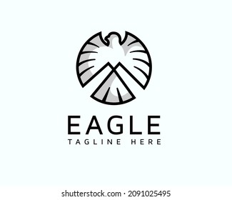 circle eagle falcon hawk line art logo icon symbol emblem template illustration