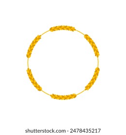 Circle of ears of wheat. Circular round ornament and frame of wheat ears. Color vector illustration on a white background.