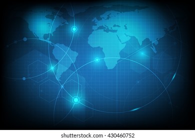 Circle and earth map with blue abstract futuristic technology  background