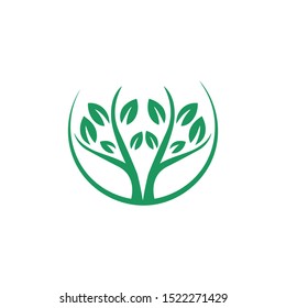 Circle eco icon, green leafs of plant, organic creative icon, Eco icon green leaf vector illustration.