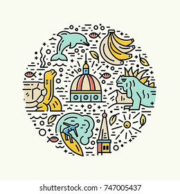 Circle with Ecuador symbols made in line style