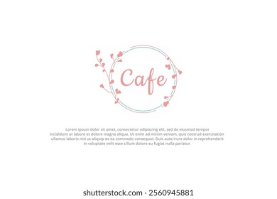 circle elegant cafe with branch and flower beauty logo