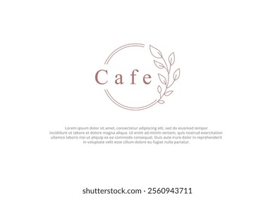 circle elegant cafe logo with branch and leaf