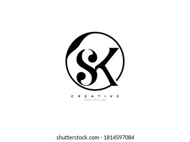 Circle Elegant SK Letter Linked Monogram Logo Design