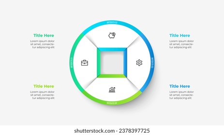 Circle element is divided into 4 parts. Business data visualization for presentation. Vector infographic diagram