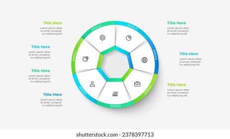 Circle element is divided into 7 parts. Business data visualization for presentation. Vector infographic diagram