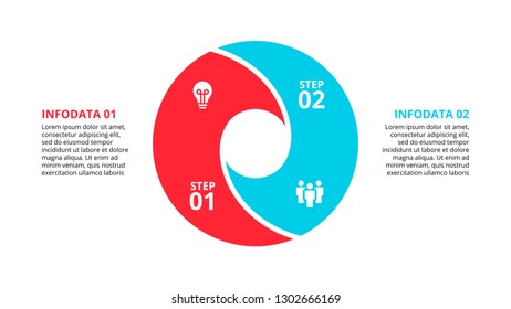 Circle element for infographic with 2 options, parts or steps. Template for cycle diagram, graph and round chart.