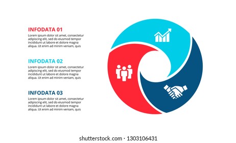 Circle element for infographic with 3 options, parts or steps. Template for cycle diagram, graph and round chart.