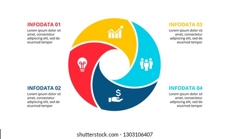 Circle element for infographic with 4 options, parts or steps. Template for cycle diagram, graph and round chart.