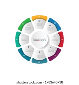 The circle element with a paper icon and a place for the text to be a white paper circle. The concept of business development features. Infographic design template. Vector illustration.