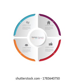 El elemento de círculo con un icono de papel y un lugar para que el texto sea un círculo de papel blanco. El concepto de las características del desarrollo empresarial. Plantilla de diseño infográfico. Ilustración vectorial.