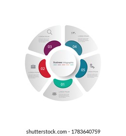 The circle element with a paper icon and a place for the text to be a white paper circle. The concept of business development features. Infographic design template. Vector illustration.