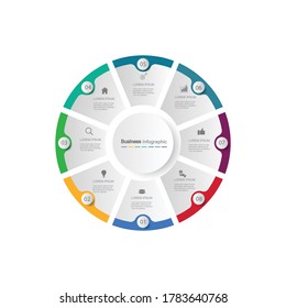 The circle element with a paper icon and a place for the text to be a white paper circle. The concept of business development features. Infographic design template. Vector illustration.