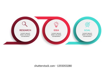 Circle elements of graph, diagram with 3 steps, options, parts or processes. Template for infographic, presentation