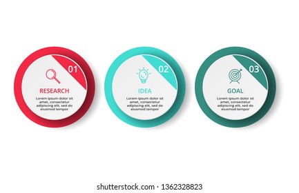 Circle elements of graph, diagram with 3 steps, options, parts or processes. Template for infographic, presentation