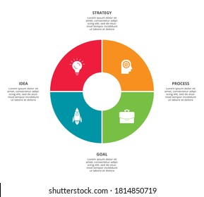 Circle elements of graph, diagram with 4 steps, options, parts or processes. Template for infographic, presentation.