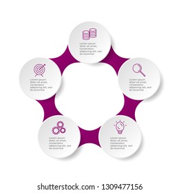 Circle elements of graph, diagram with 5 steps, options, parts or processes. Template for diagram, graph, presentation and round chart. Business concept.