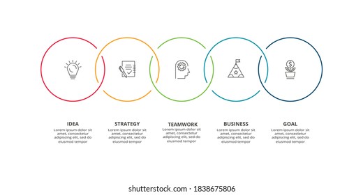 Circle elements of graph, diagram with 5 steps, options, parts or processes. Template for infographic, presentation.