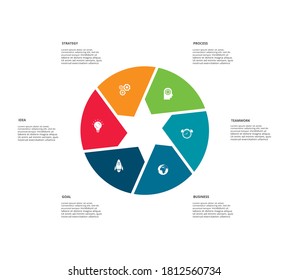 Circle elements of graph, diagram with 6 steps, options, parts or processes. Template for infographic, presentation.