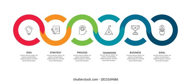 Circle elements of graph, diagram with 6 steps, options, parts or processes. Template for infographic, presentation.