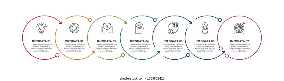 Circle elements of graph, diagram with 7 steps, options, parts or processes. Template for infographic, presentation.