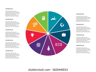 Circle elements of graph, diagram with 8 steps, options, parts or processes. Template for infographic, presentation.