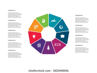 Circle elements of graph, diagram with 8 steps, options, parts or processes. Template for infographic, presentation.