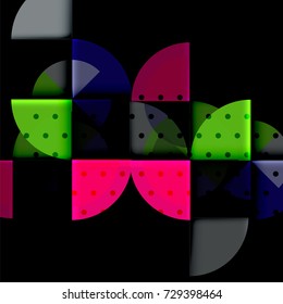 Circle elements on black background, vector geometric template design