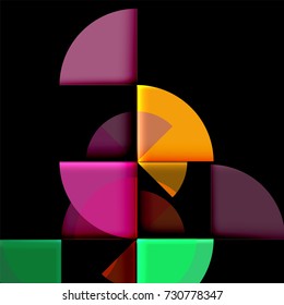 Circle elements on black background, vector geometric template design