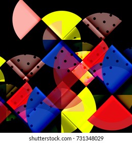 Circle elements on black background, vector geometric template design
