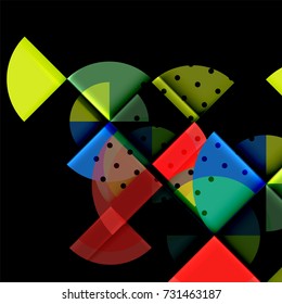 Circle elements on black background, vector geometric template design