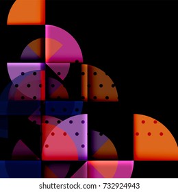 Circle elements on black background, vector geometric template design