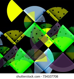 Circle elements on black background, vector geometric template design