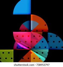 Circle elements on black background, vector geometric template design