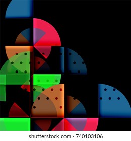 Circle elements on black background, vector geometric template design