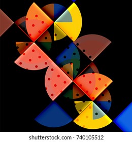 Circle elements on black background, vector geometric template design