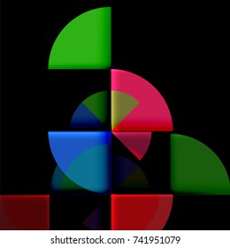 Circle elements on black background, vector geometric template design