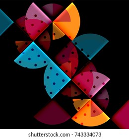 Circle elements on black background, vector geometric template design