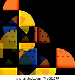 Circle elements on black background, vector geometric template design