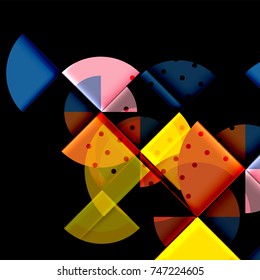 Circle elements on black background, vector geometric template design