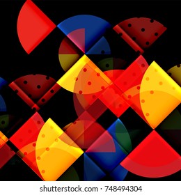 Circle elements on black background, vector geometric template design
