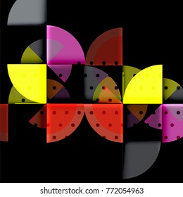 Circle elements on black background, vector geometric template design