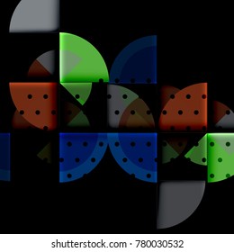 Circle elements on black background, vector geometric template design