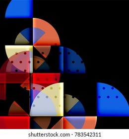Circle elements on black background, vector geometric template design