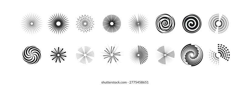 Circle elements spiral swirl helix gyre curl loop. Set of spiral elements. Spiral icon set. Swirl, helix, loop symbol. Flat design, vector illustration