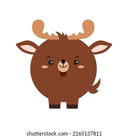 Circle elk forest animal face with paws icon isolated on white background. Cute moose cartoon round shape kawaii kids avatar character. Vector flat clip art illustration mobile ui game application.